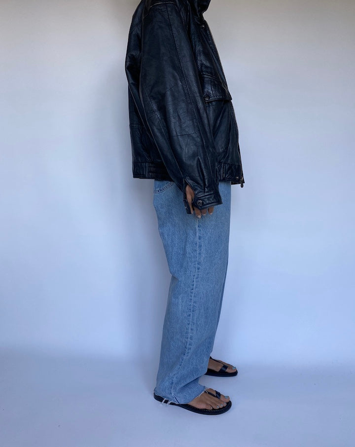 VINTAGE BOXY BLACK LEATHER JACKET 3047