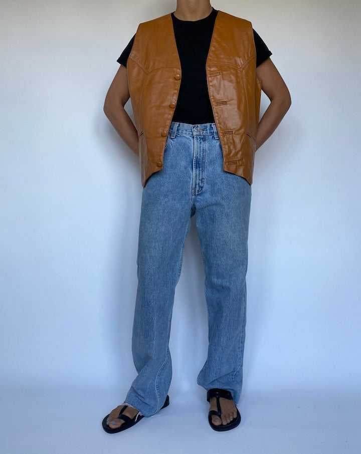VINTAGE BROWN LEATHER VEST 3049