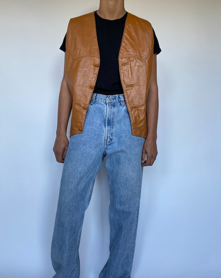 VINTAGE BROWN LEATHER VEST 3049