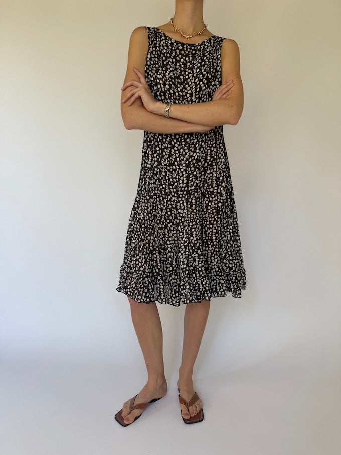 Vintage Black & White Polka Dot Ruffle Dress