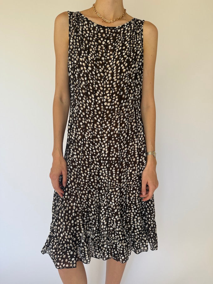 Vintage Black & White Polka Dot Ruffle Dress