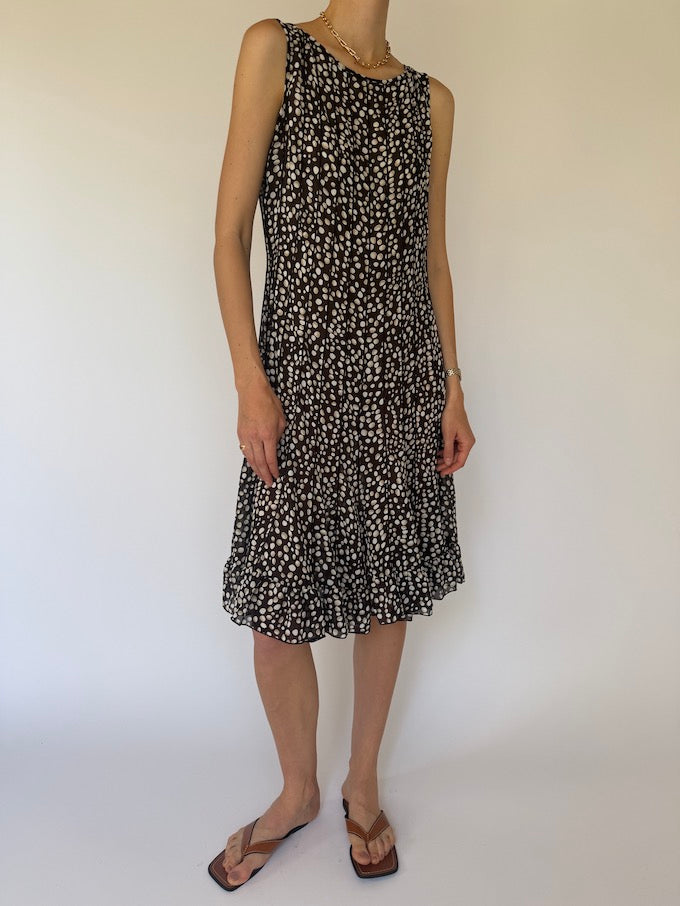 Vintage Black & White Polka Dot Ruffle Dress