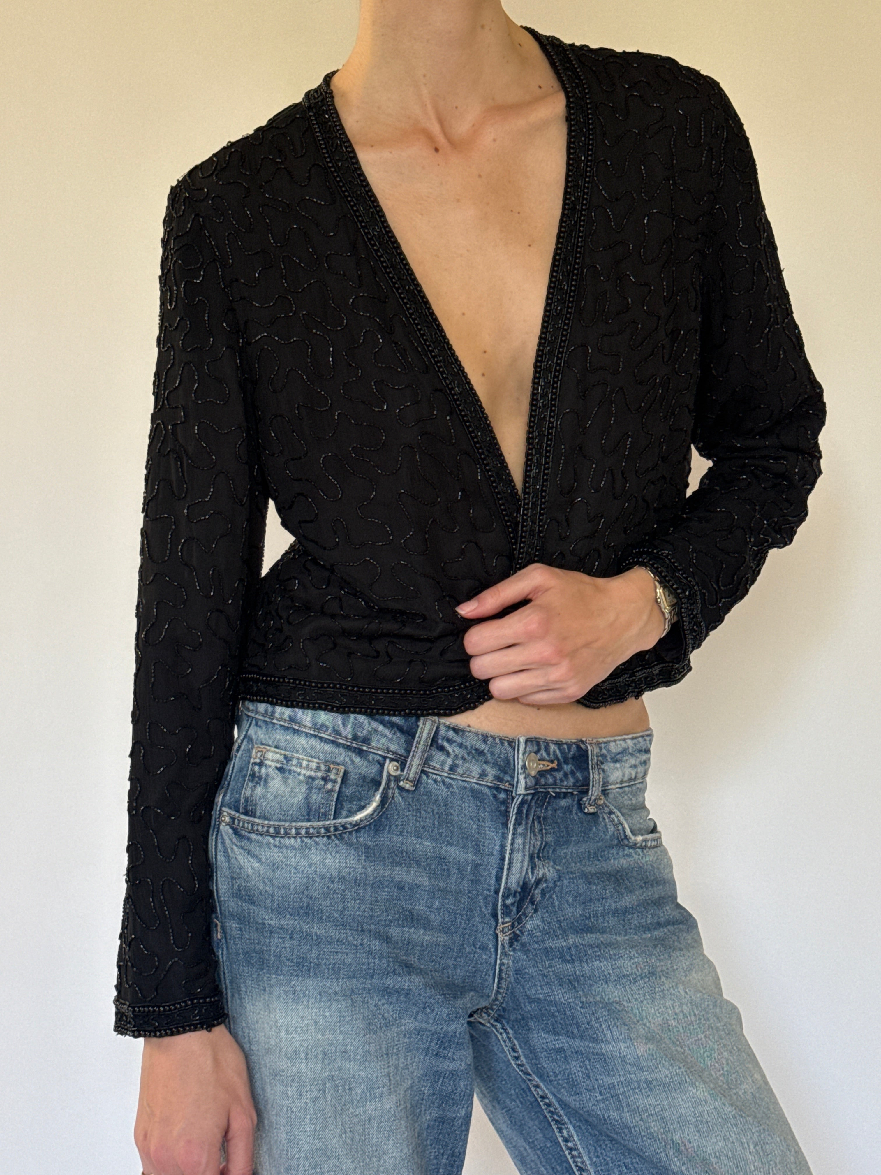 Vintage beaded neckline and front trim detail