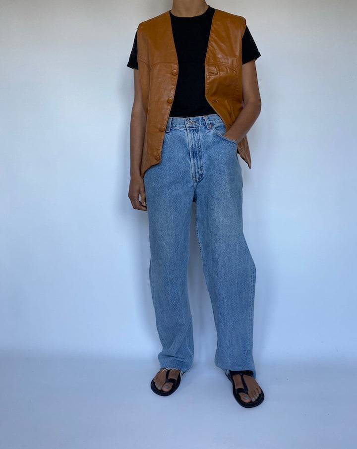 VINTAGE BROWN LEATHER VEST 3049