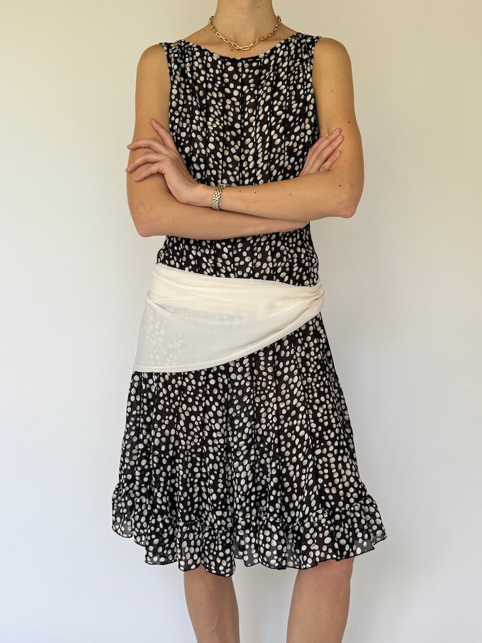 Vintage Black & White Polka Dot Ruffle Dress