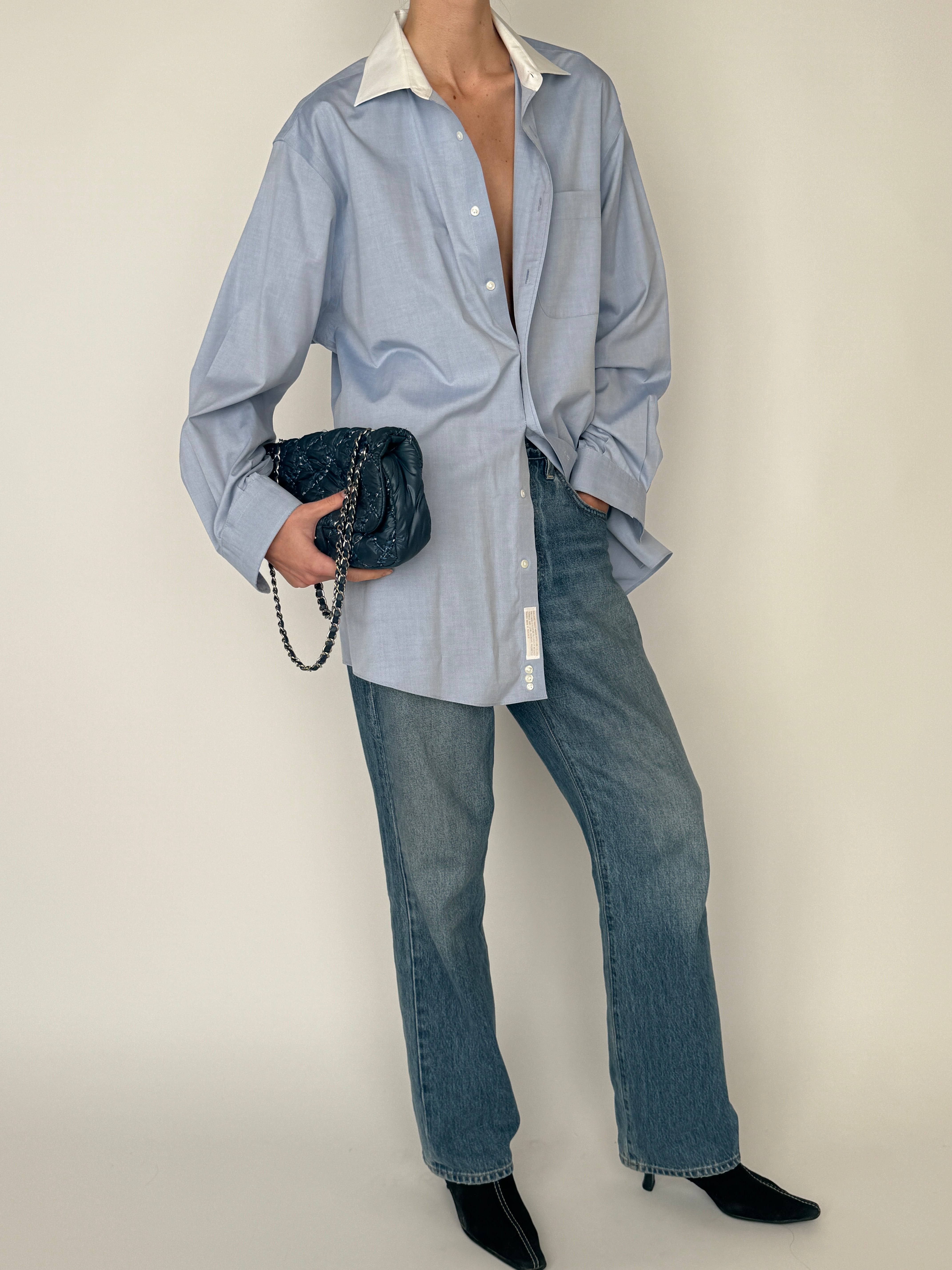 Vintage button-down shirt light blue with white contrast collar