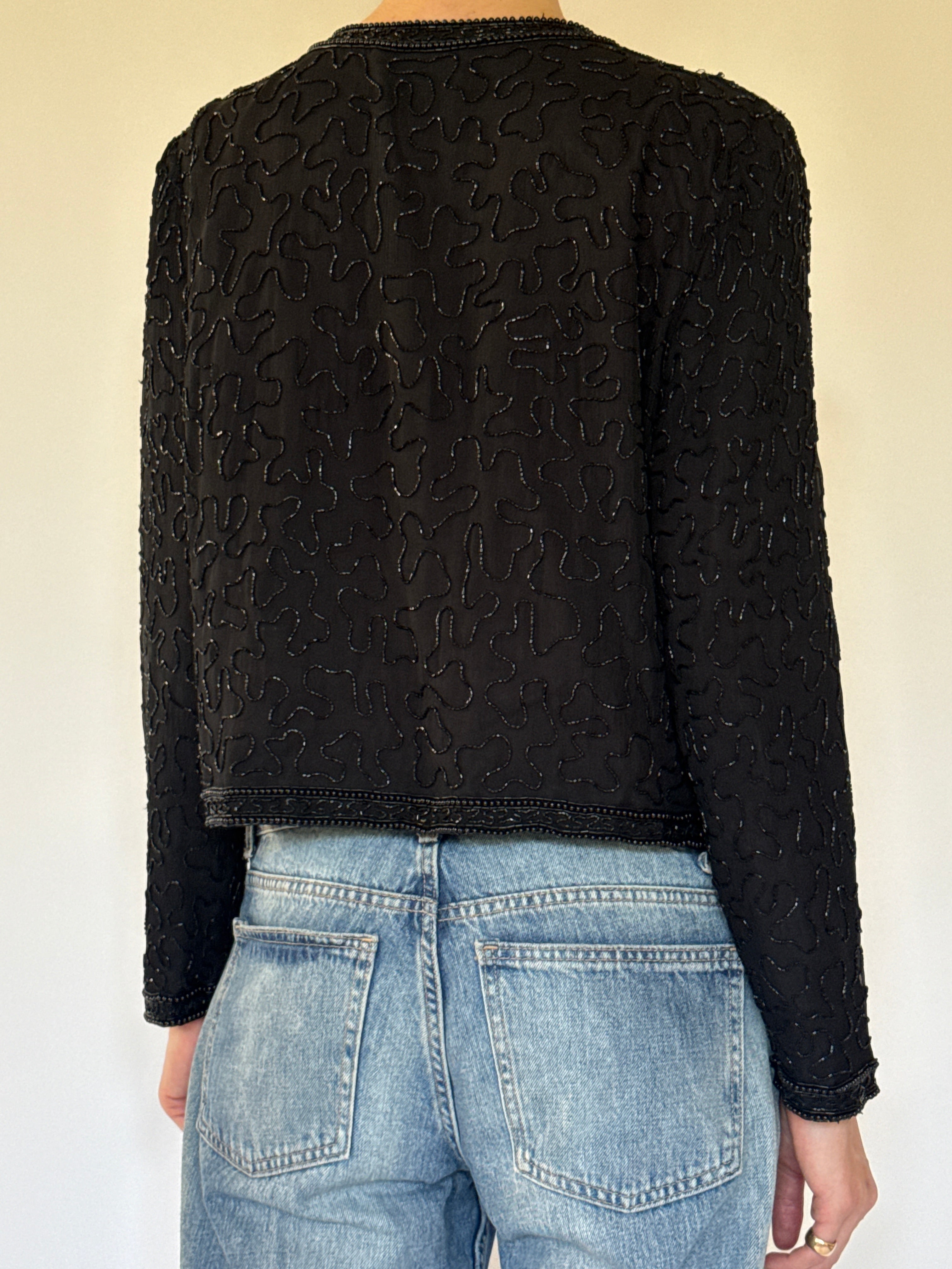 Vintage black beaded evening cardigan back view