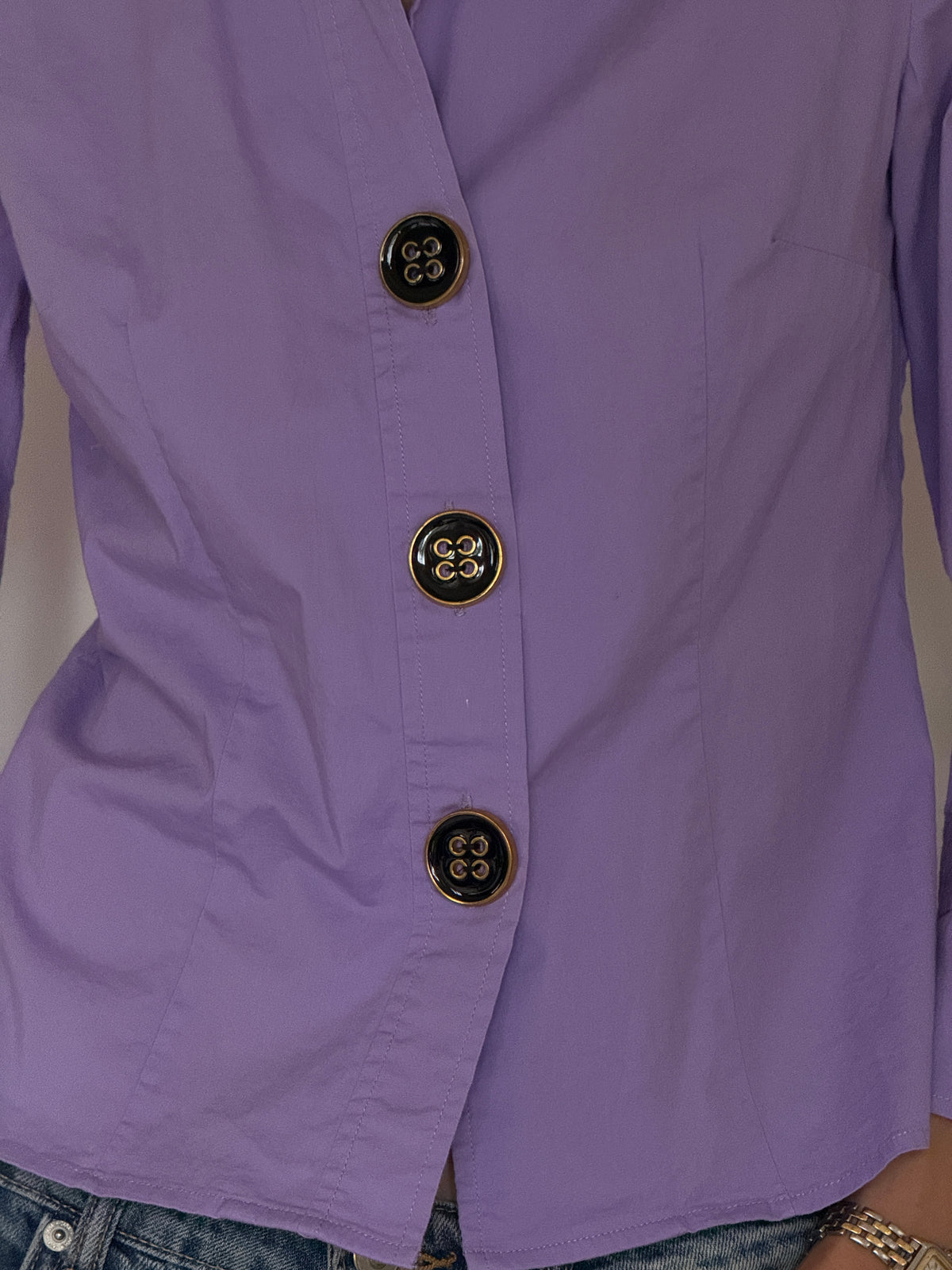 Vintage Tailored Button-Front Blouse Purple 7386
