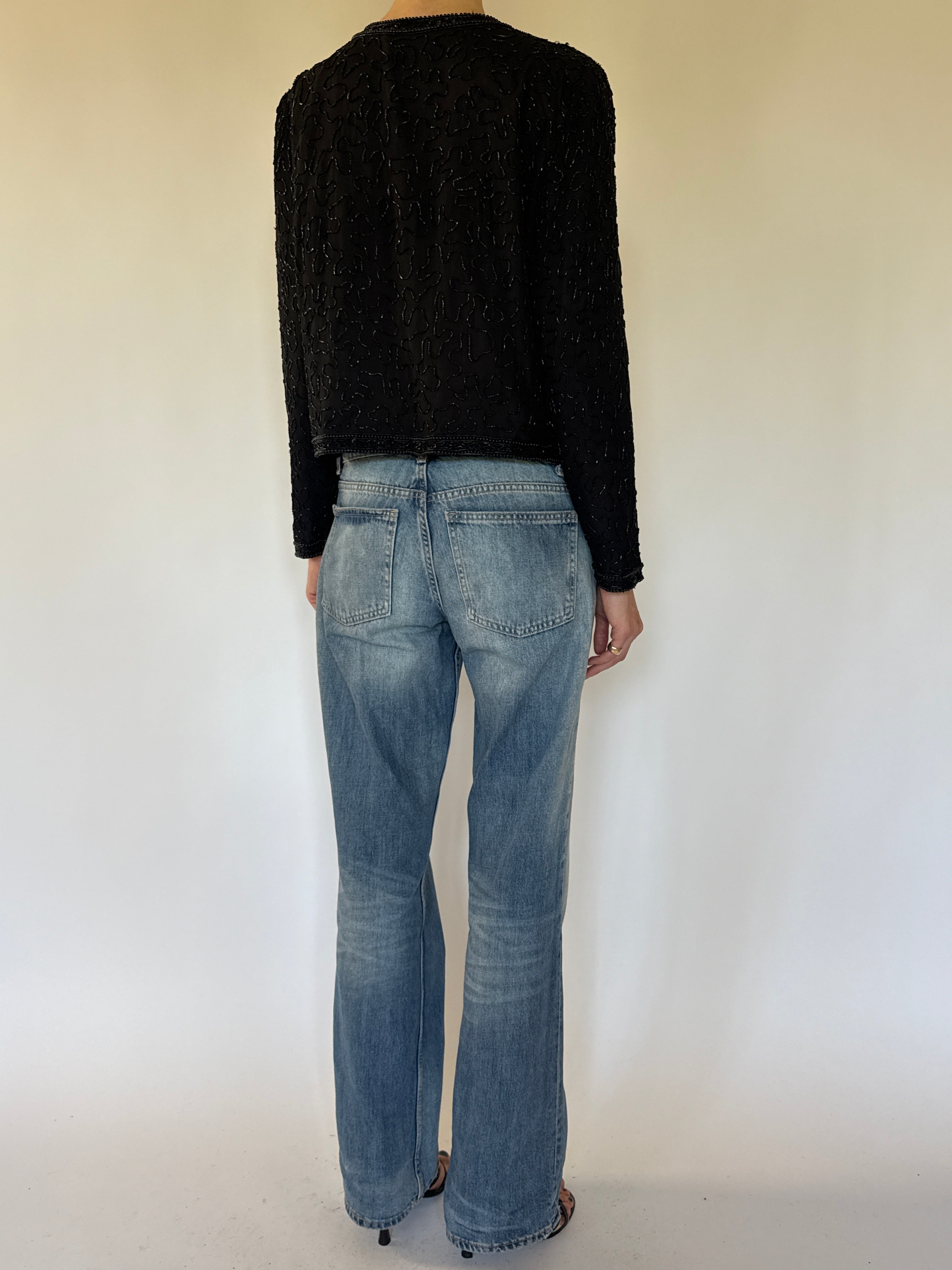 Vintage black beaded evening cardigan back view