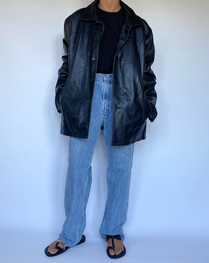 VINTAGE OVERSIZED BLACK LEATHER JACKET 3051