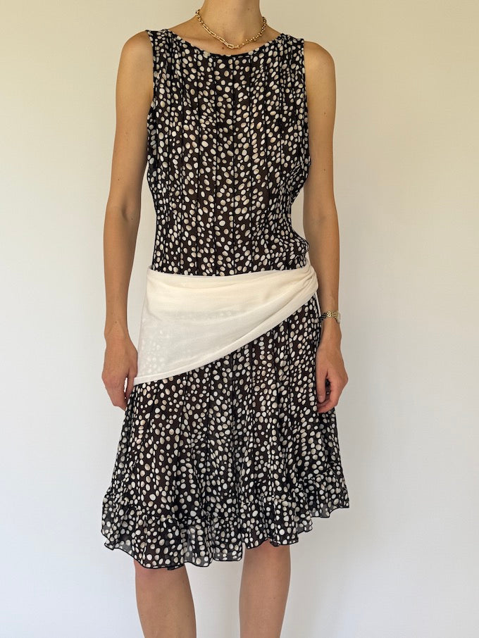 Vintage Black & White Polka Dot Ruffle Dress