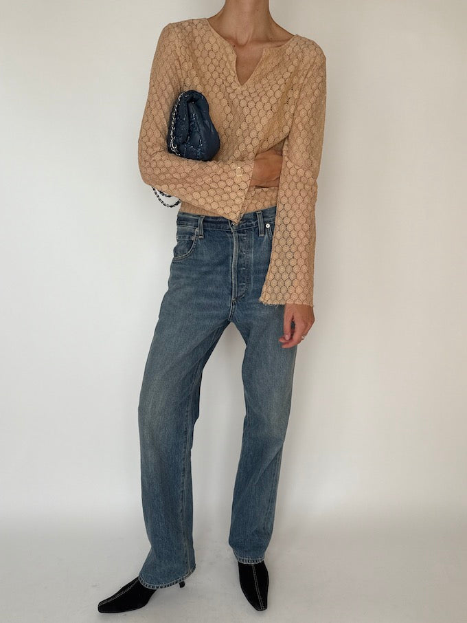 Vintage Crochet Top Beige 6362