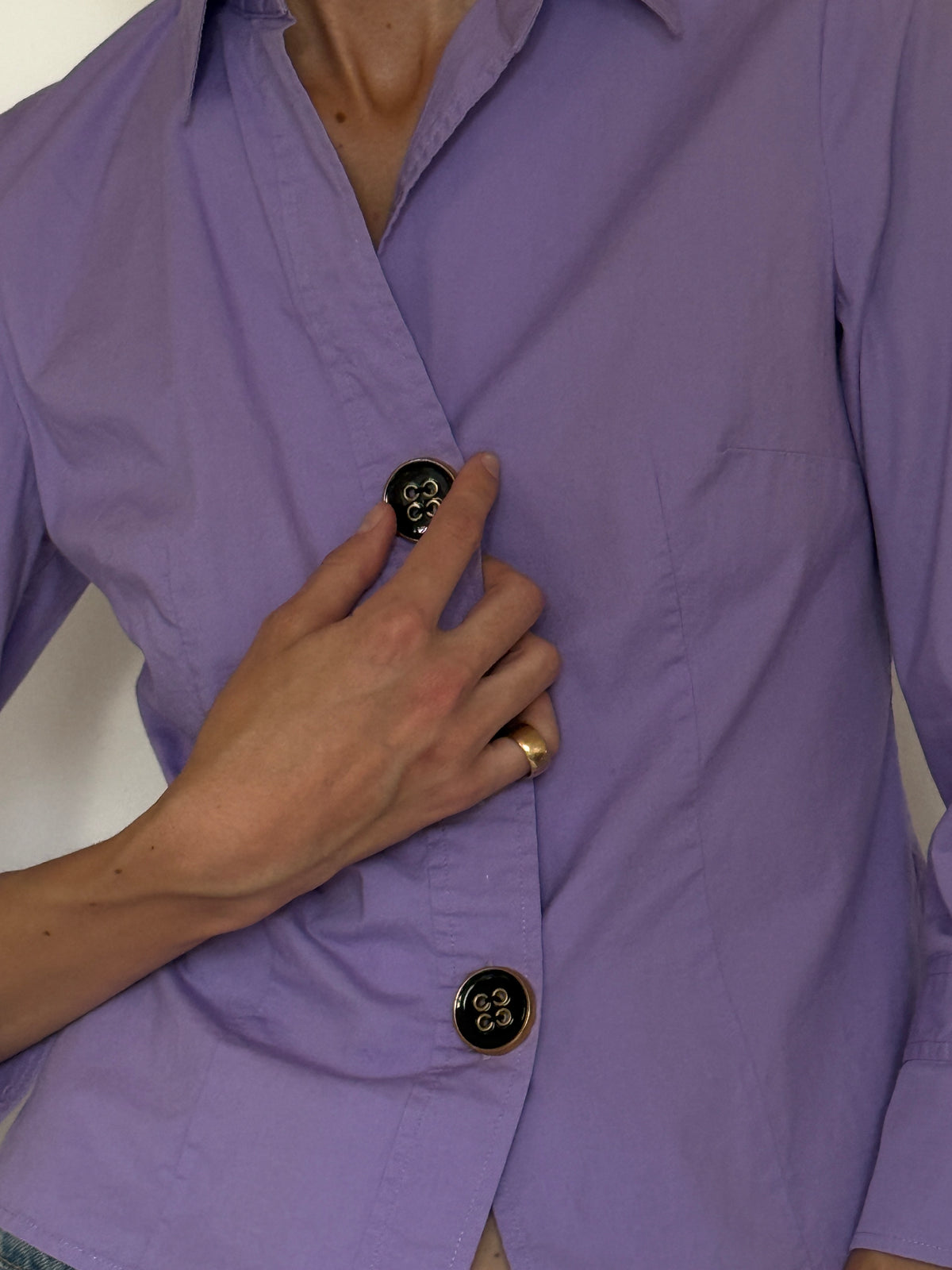 Vintage Tailored Button-Front Blouse Purple 7386