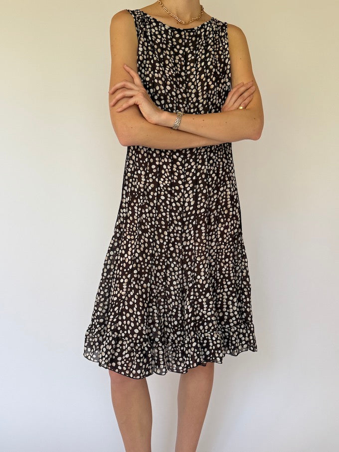 Vintage Black & White Polka Dot Ruffle Dress