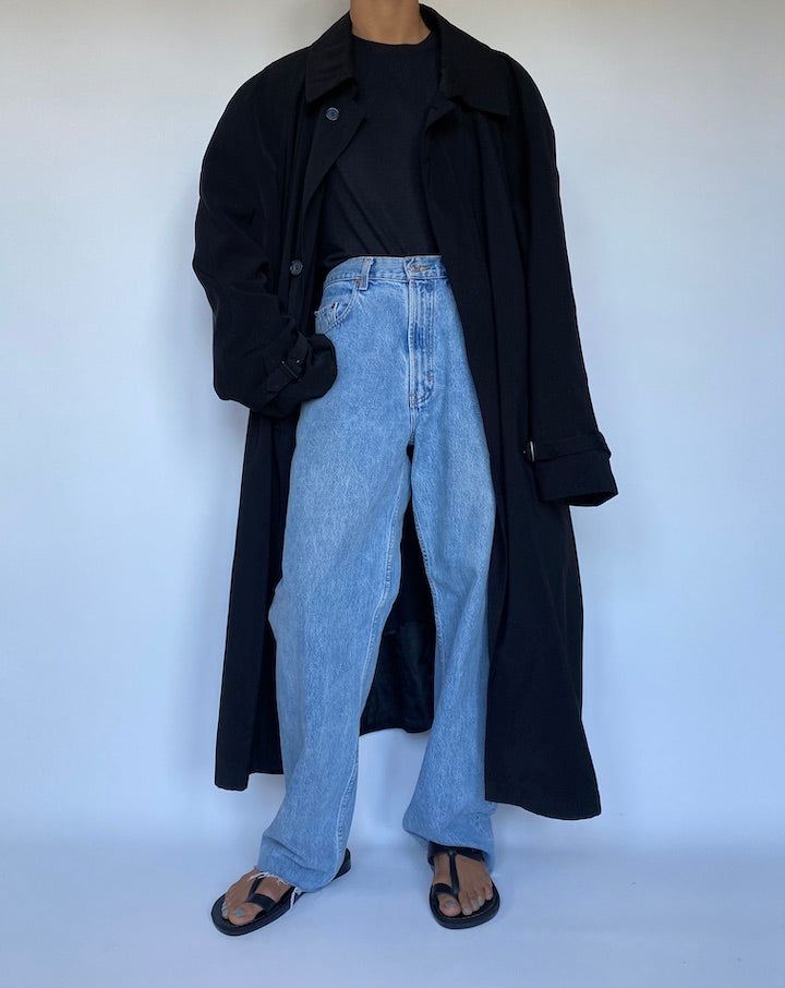 VINTAGE OVERSIZED BLACK TRENCH COAT 3052