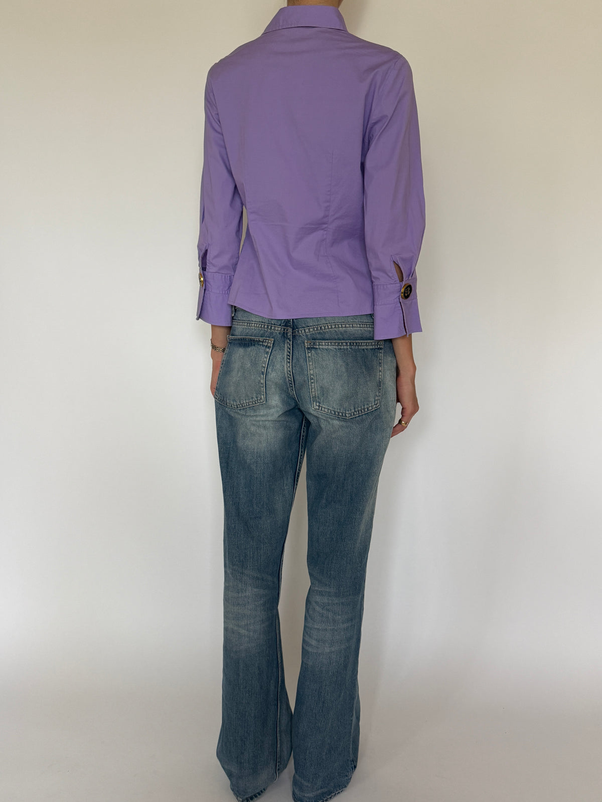 Vintage Tailored Button-Front Blouse Purple 7386