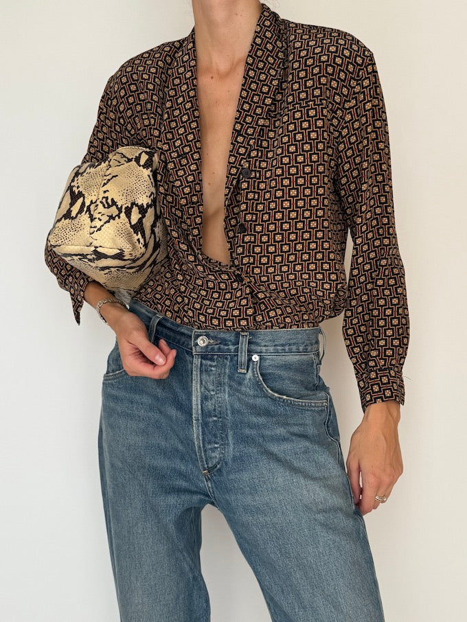 Vintage Patterned Silk Blouse 5797