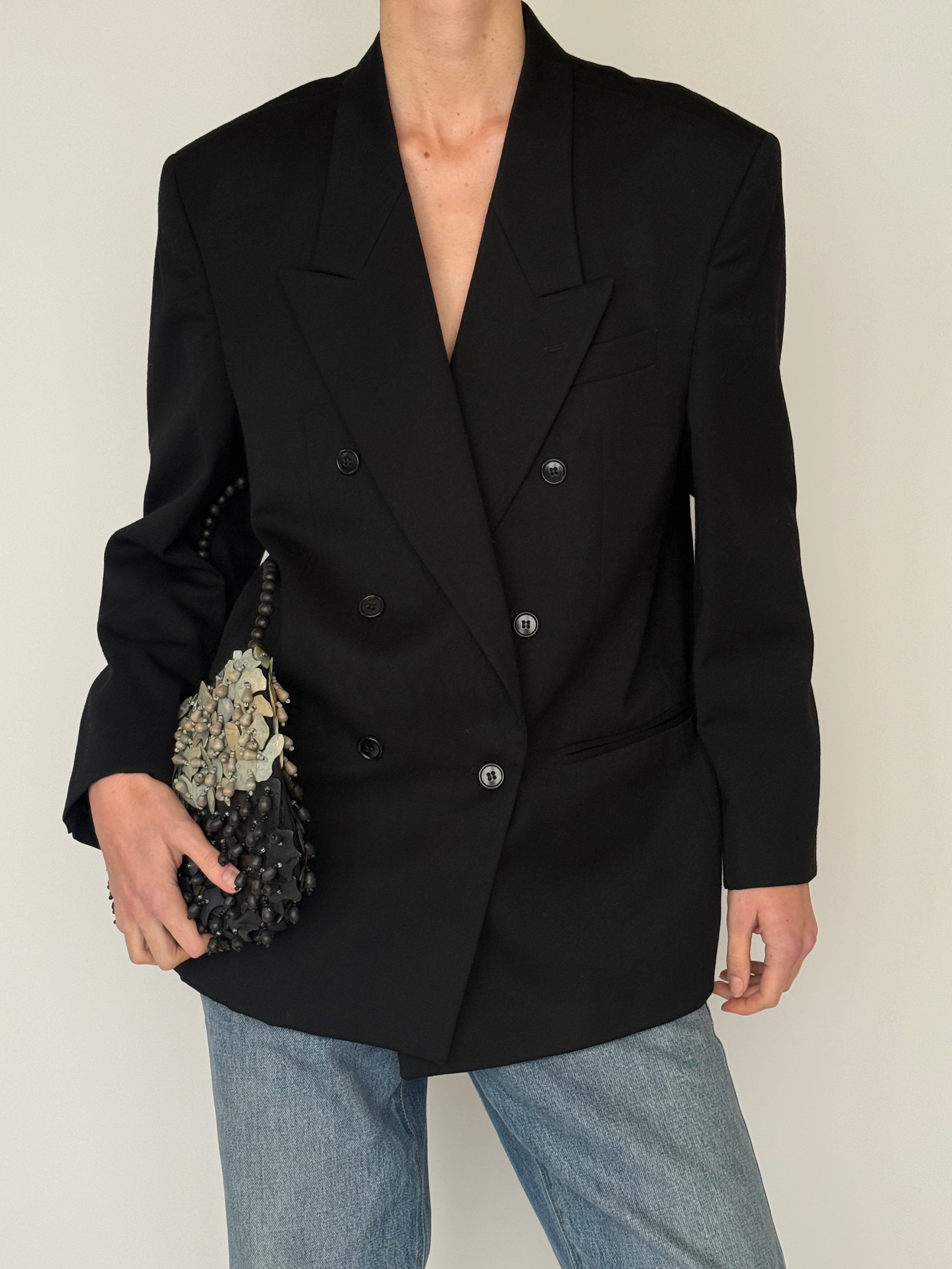 Vintage black double breasted blazer front view