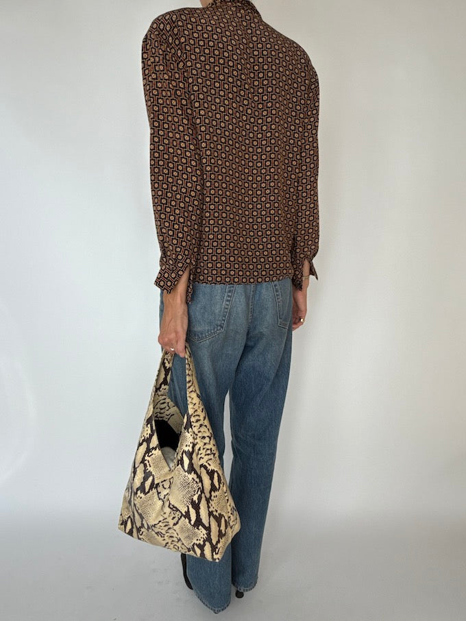 Vintage Patterned Silk Blouse 5797