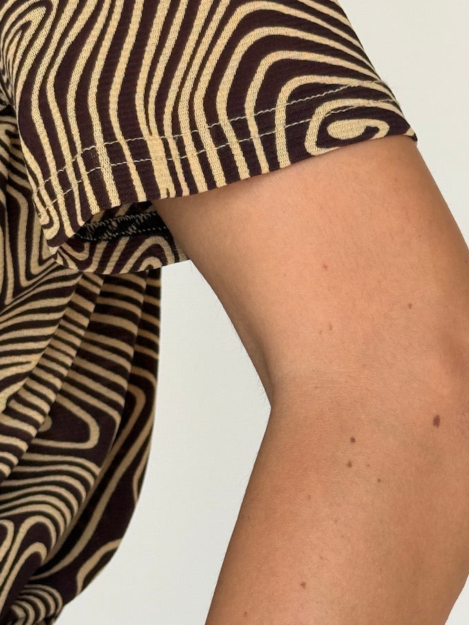 Vintage Brown Patterned Short-Sleeve Top 4078