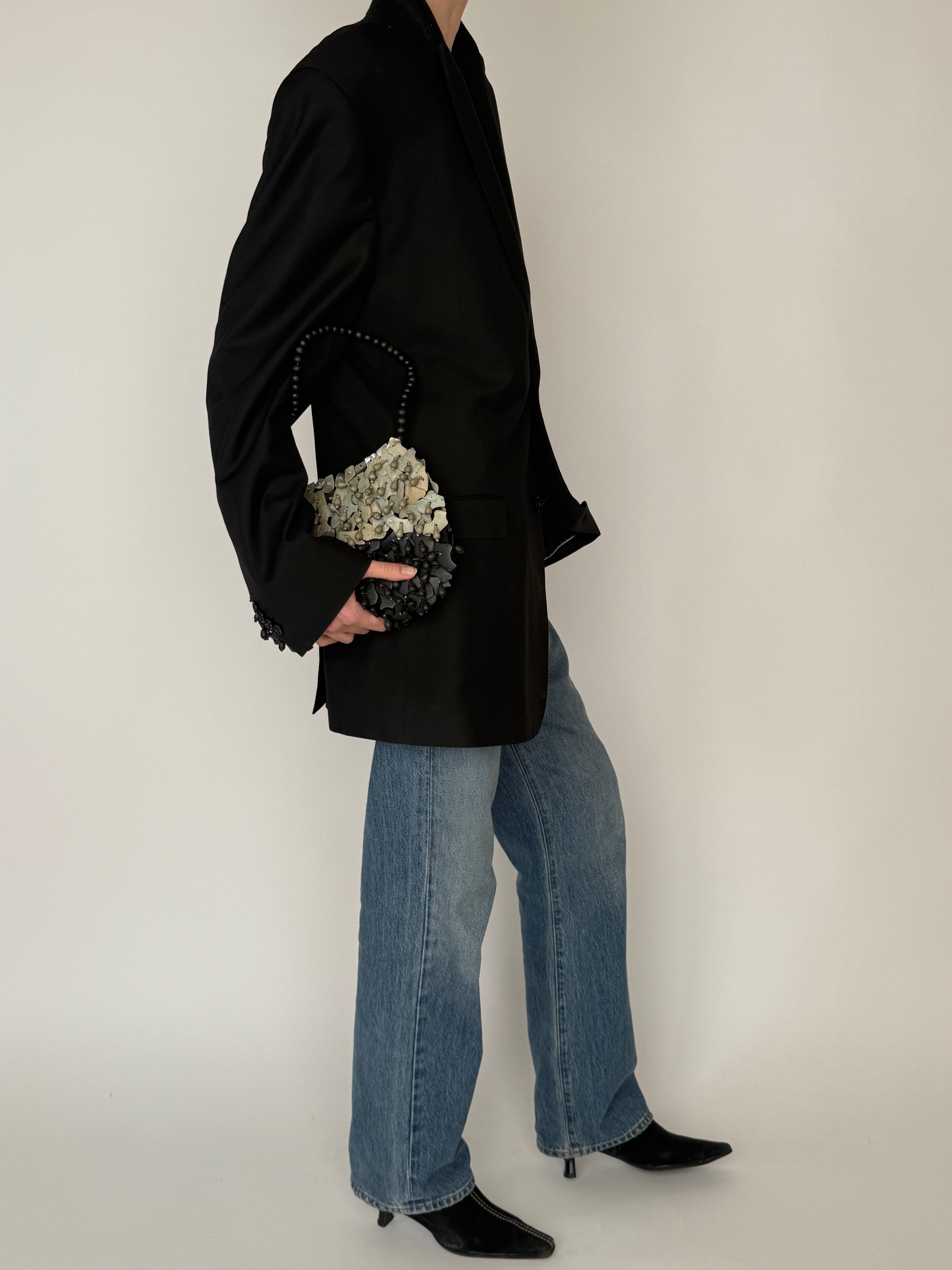 Vintage black classic blazer side view