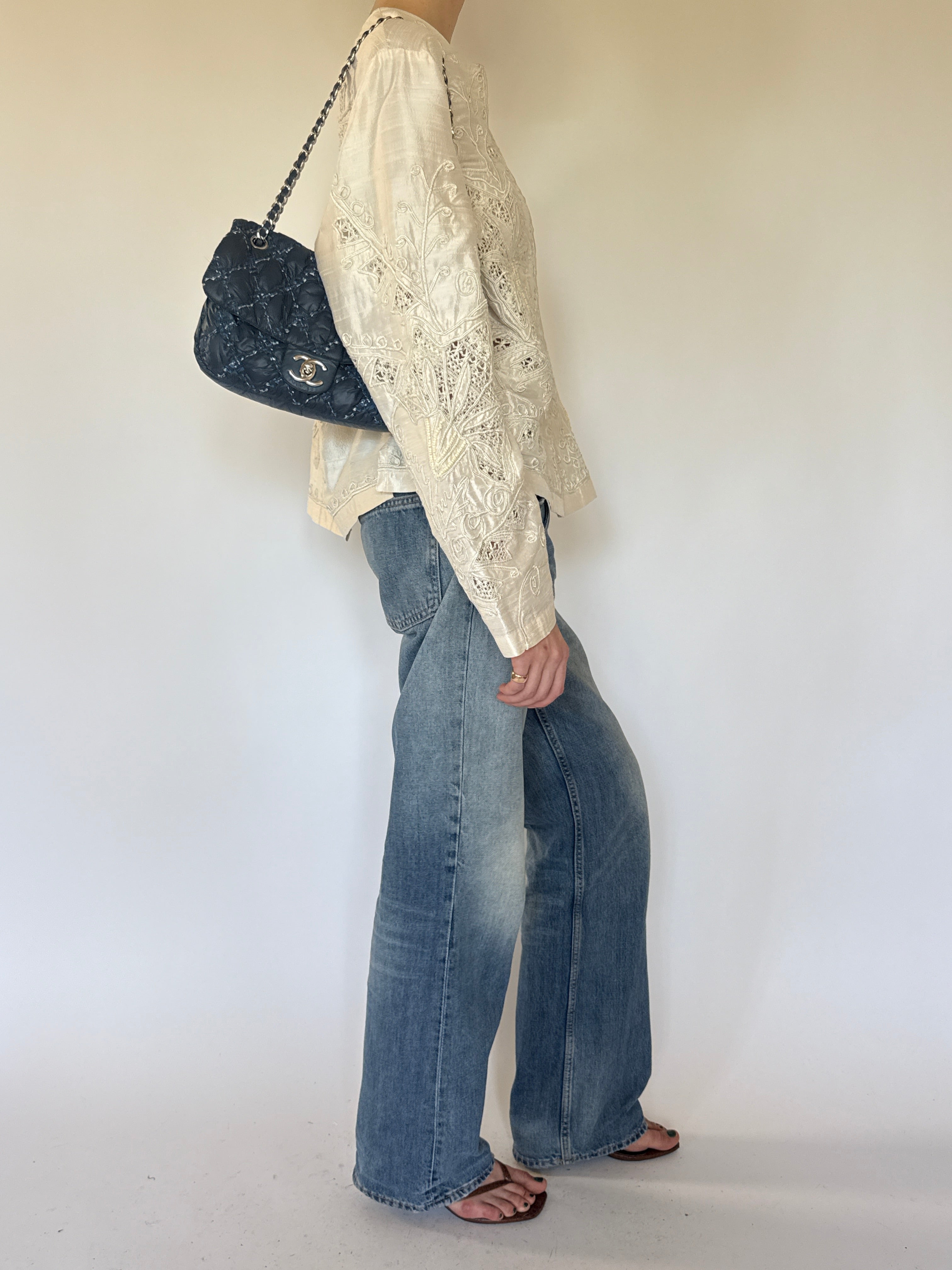 Vintage embroidered silk jacket ivory side view
