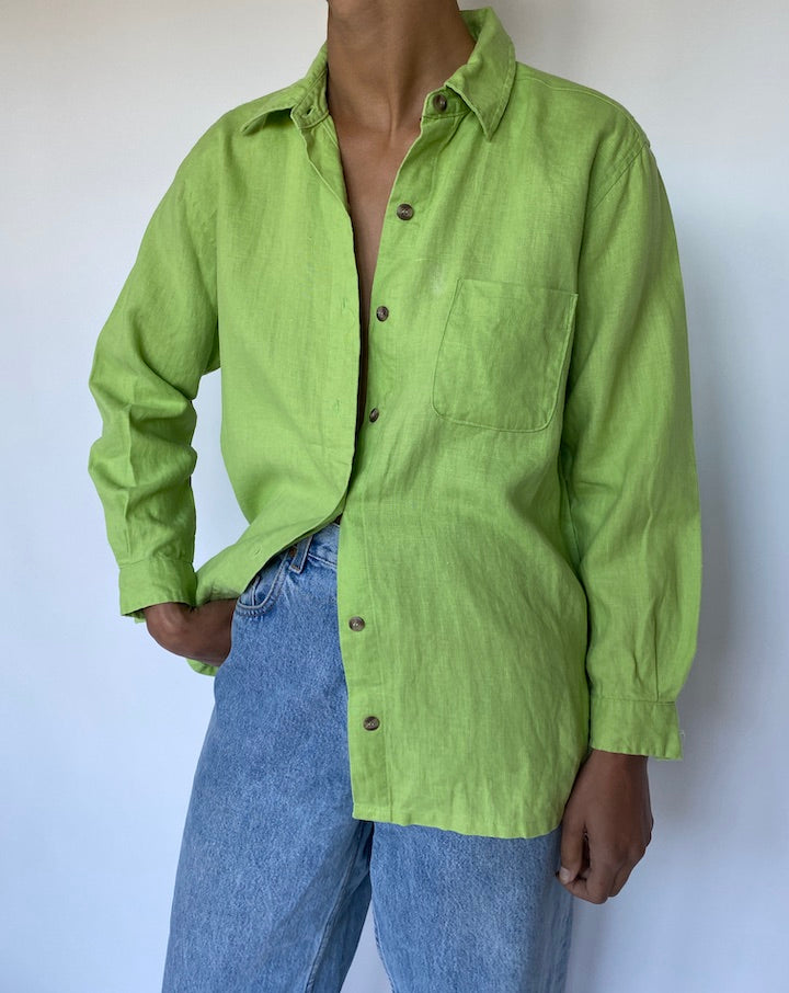 VINTAGE GREEN LINEN SHIRT 3059