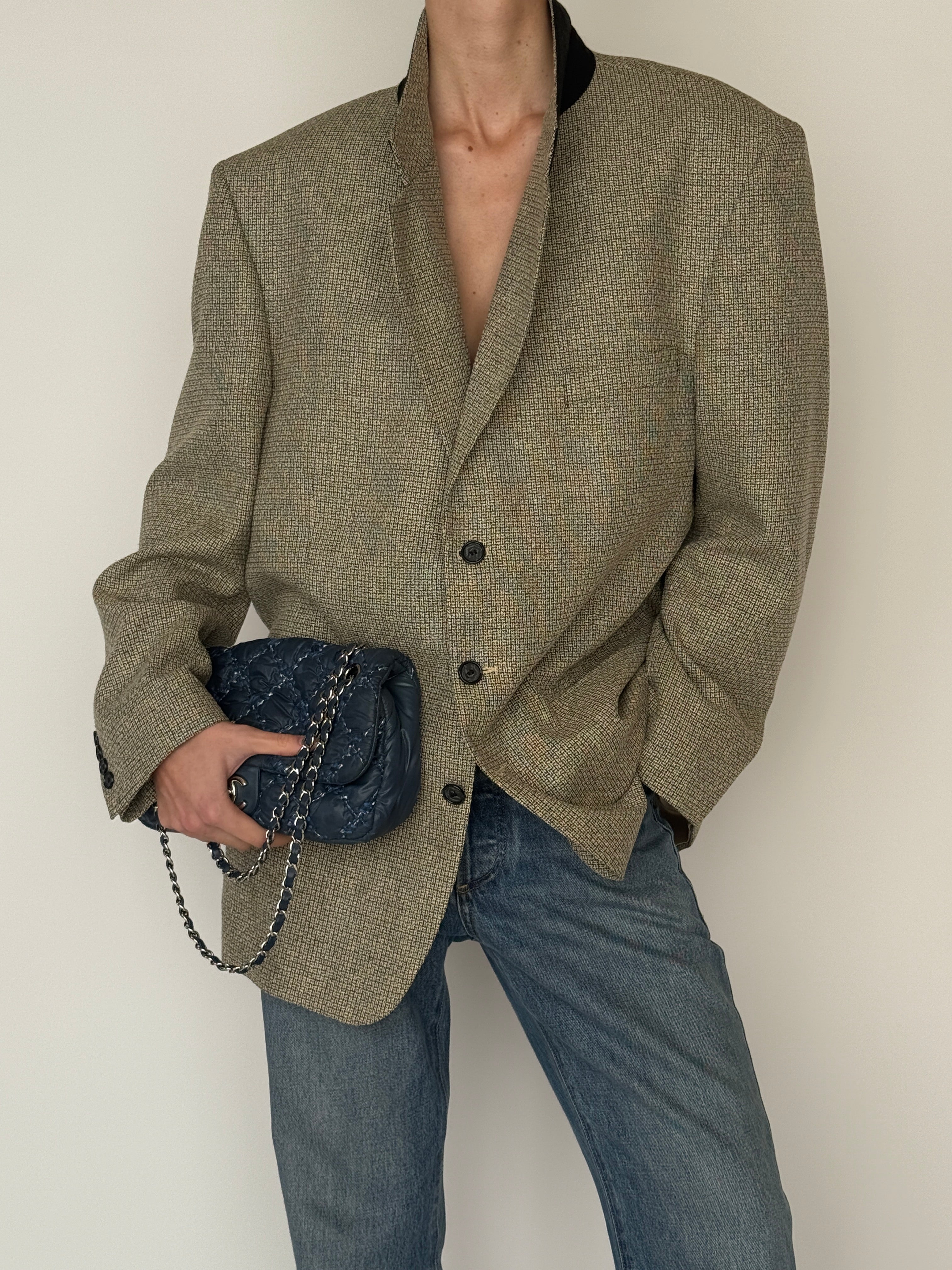Vintage beige silk wool blend blazer button detail