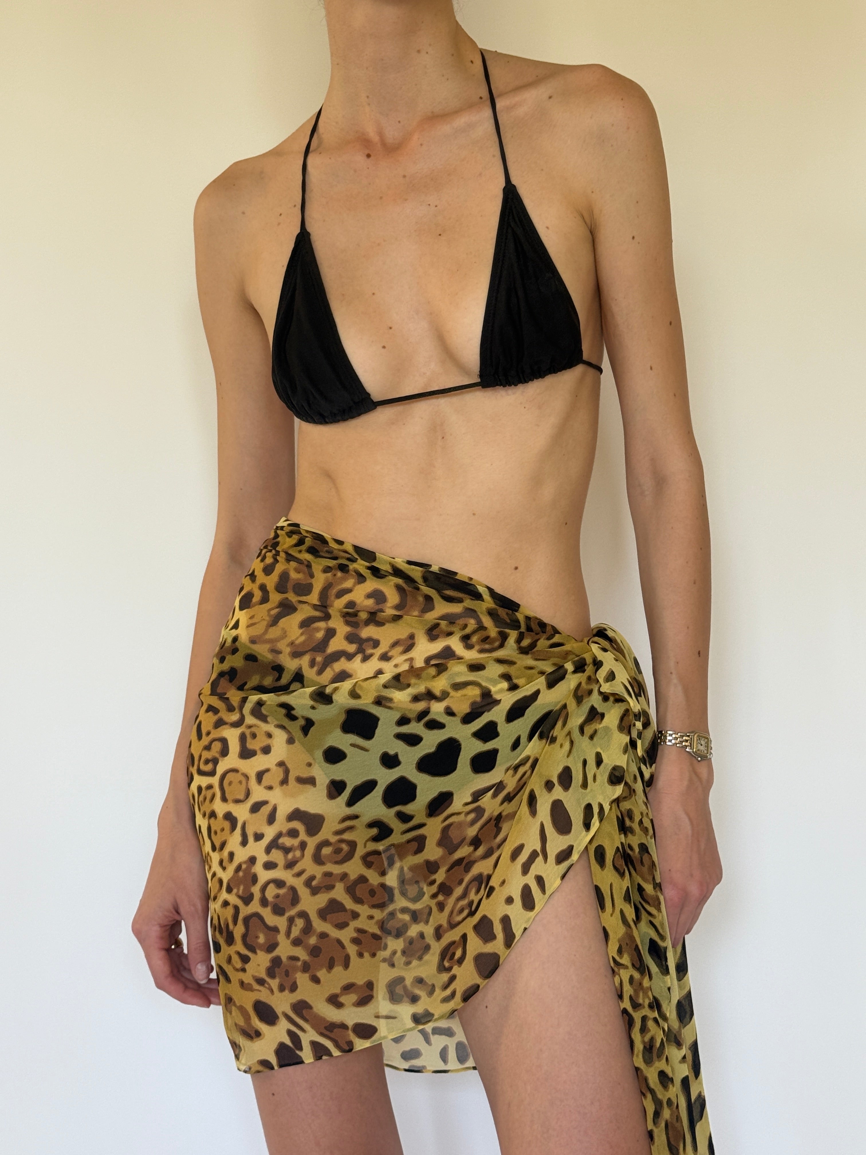 Vintage leopard print sarong wrap cover-up front view