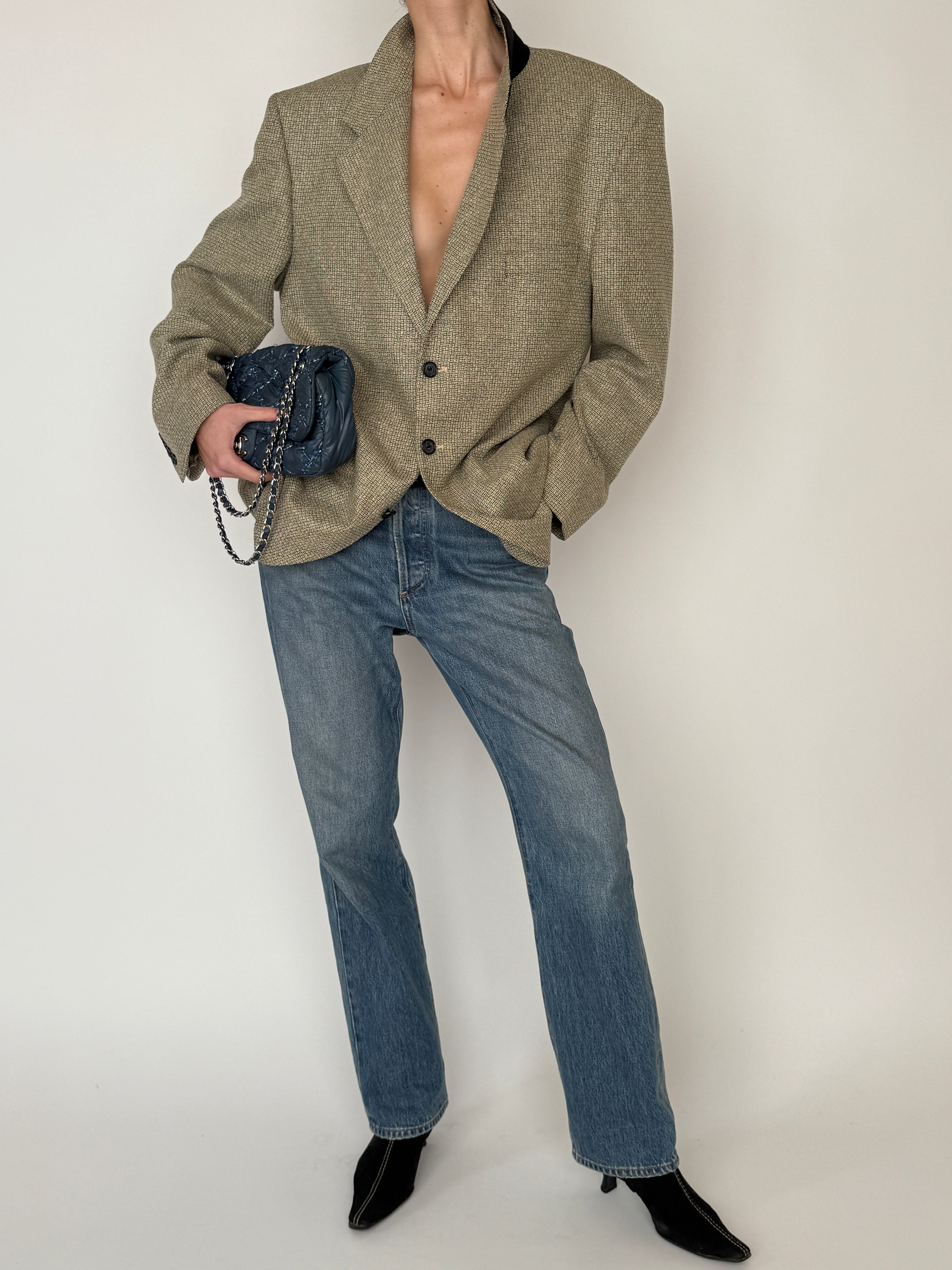 Vintage beige silk wool blend blazer front view