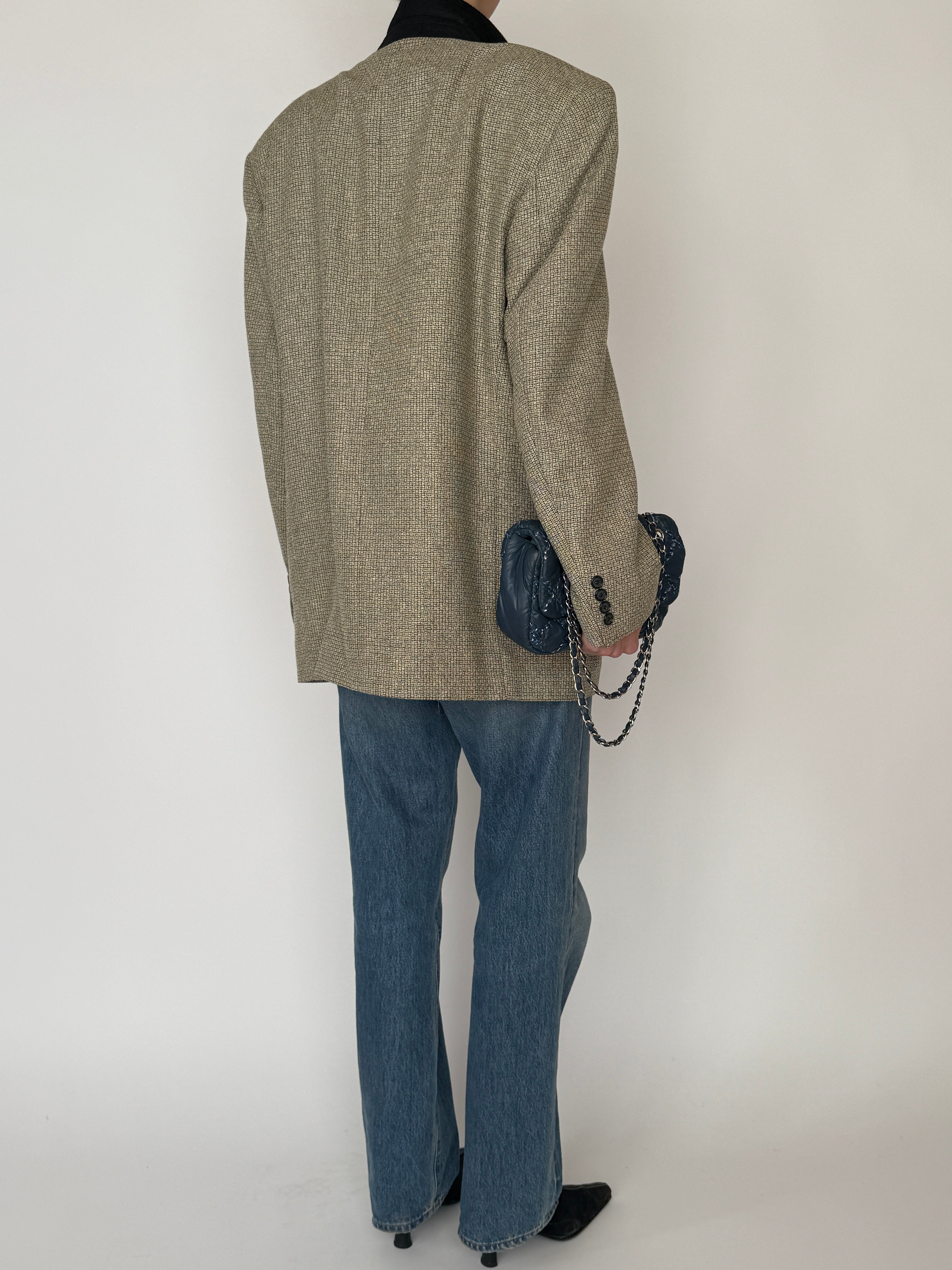Vintage beige silk wool blend blazer back view