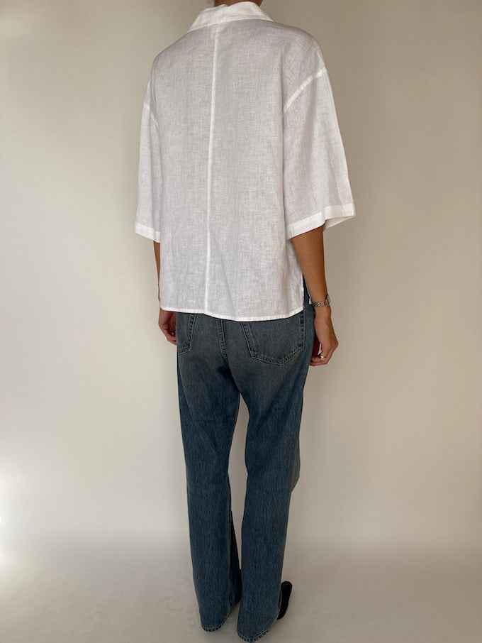 Vintage Linen Short-Sleeve Shirt White 6208