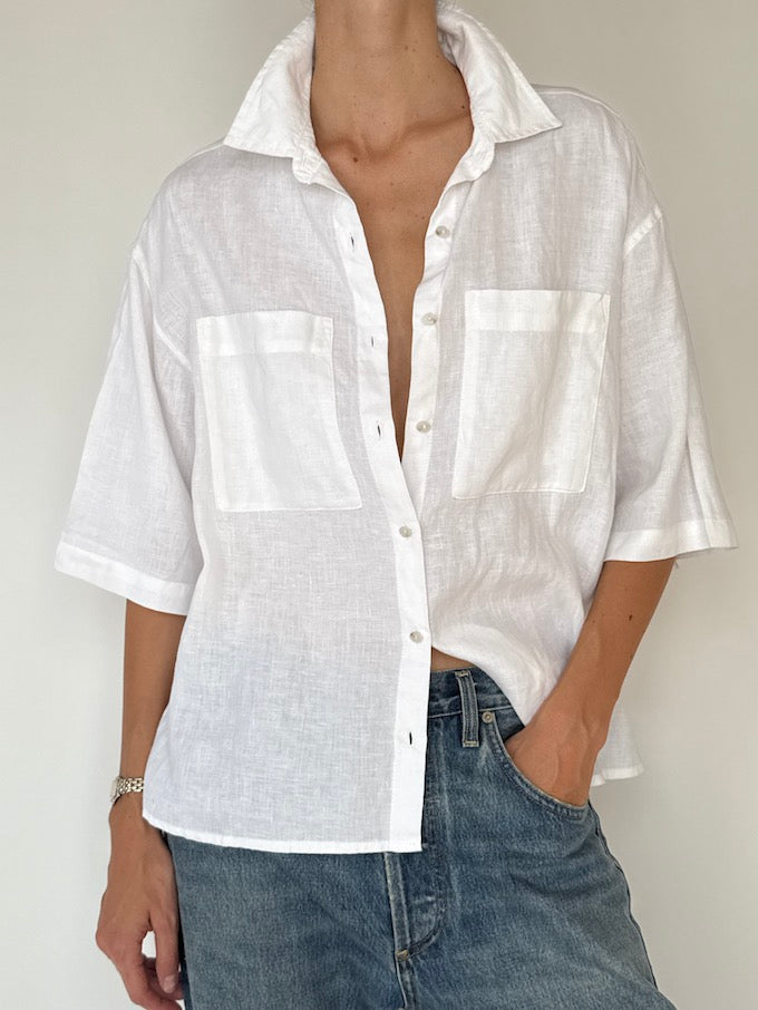 Vintage Linen Short-Sleeve Shirt White 6208
