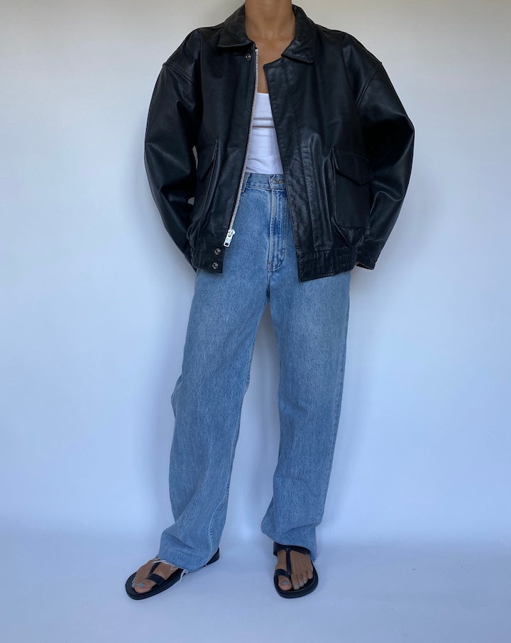 VINTAGE OVERSIZED BLACK LEATHER JACKET 3063