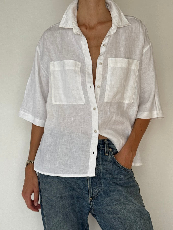 Vintage Linen Short-Sleeve Shirt White 6208