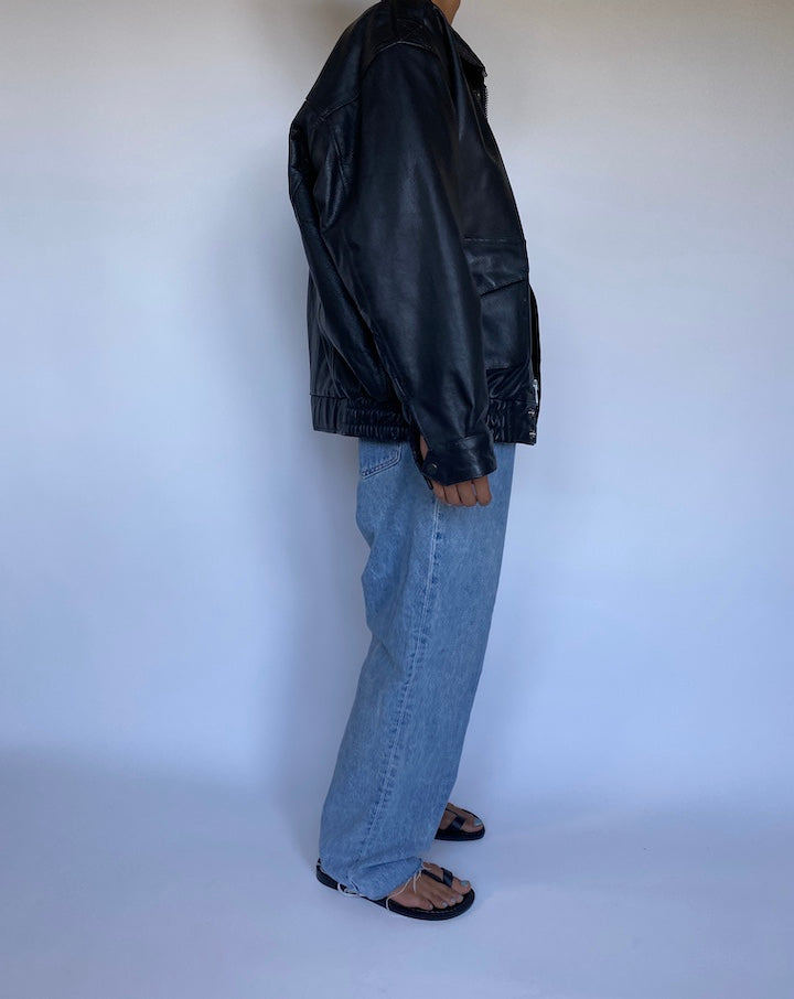 VINTAGE OVERSIZED BLACK LEATHER JACKET 3063
