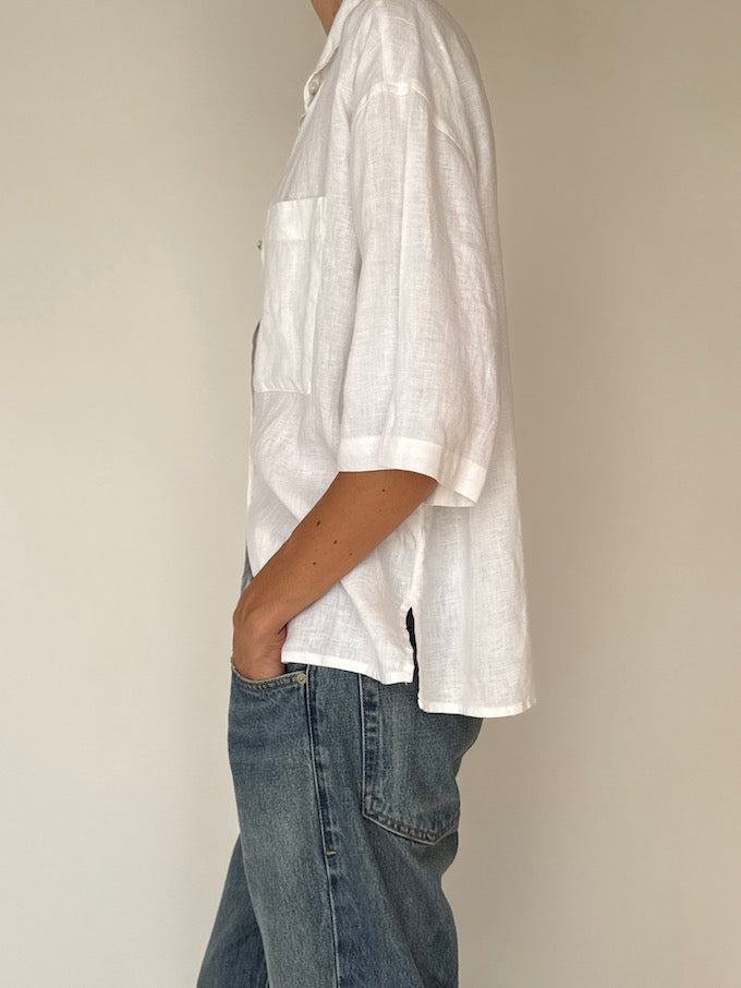 Vintage Linen Short-Sleeve Shirt White 6208