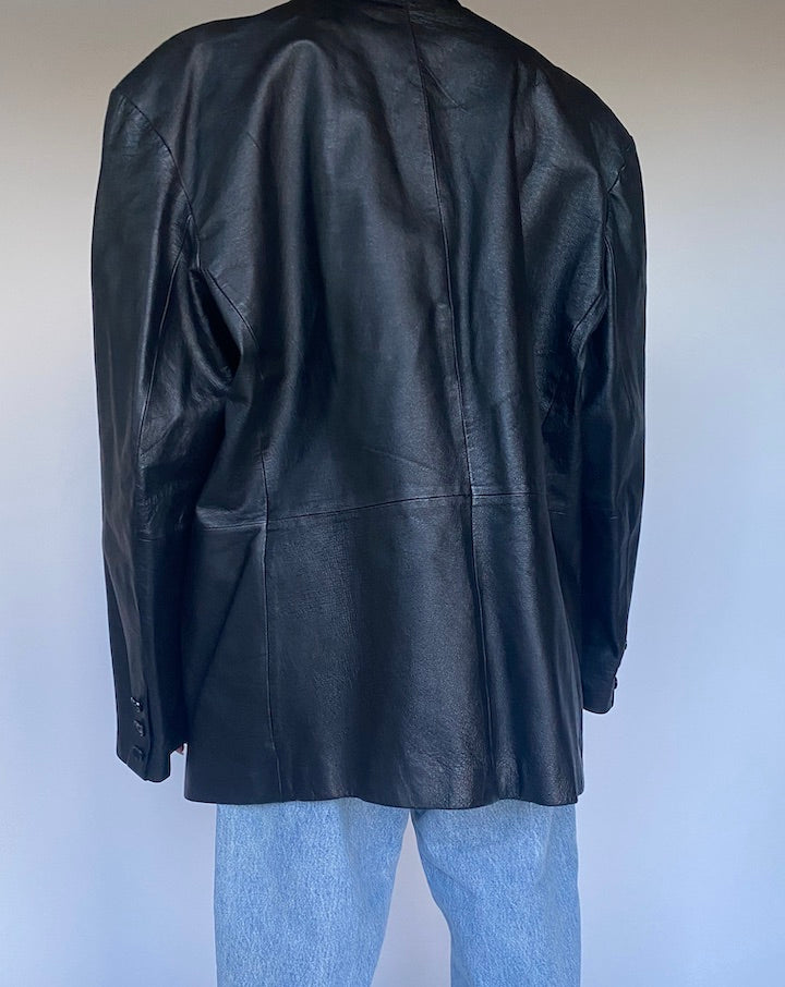 VINTAGE OVERSIZED BLACK LEATHER JACKET 3485