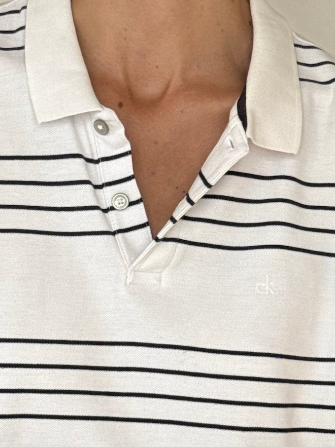 Vintage Calvin Klein Polo Shirt in White Stripe 5926