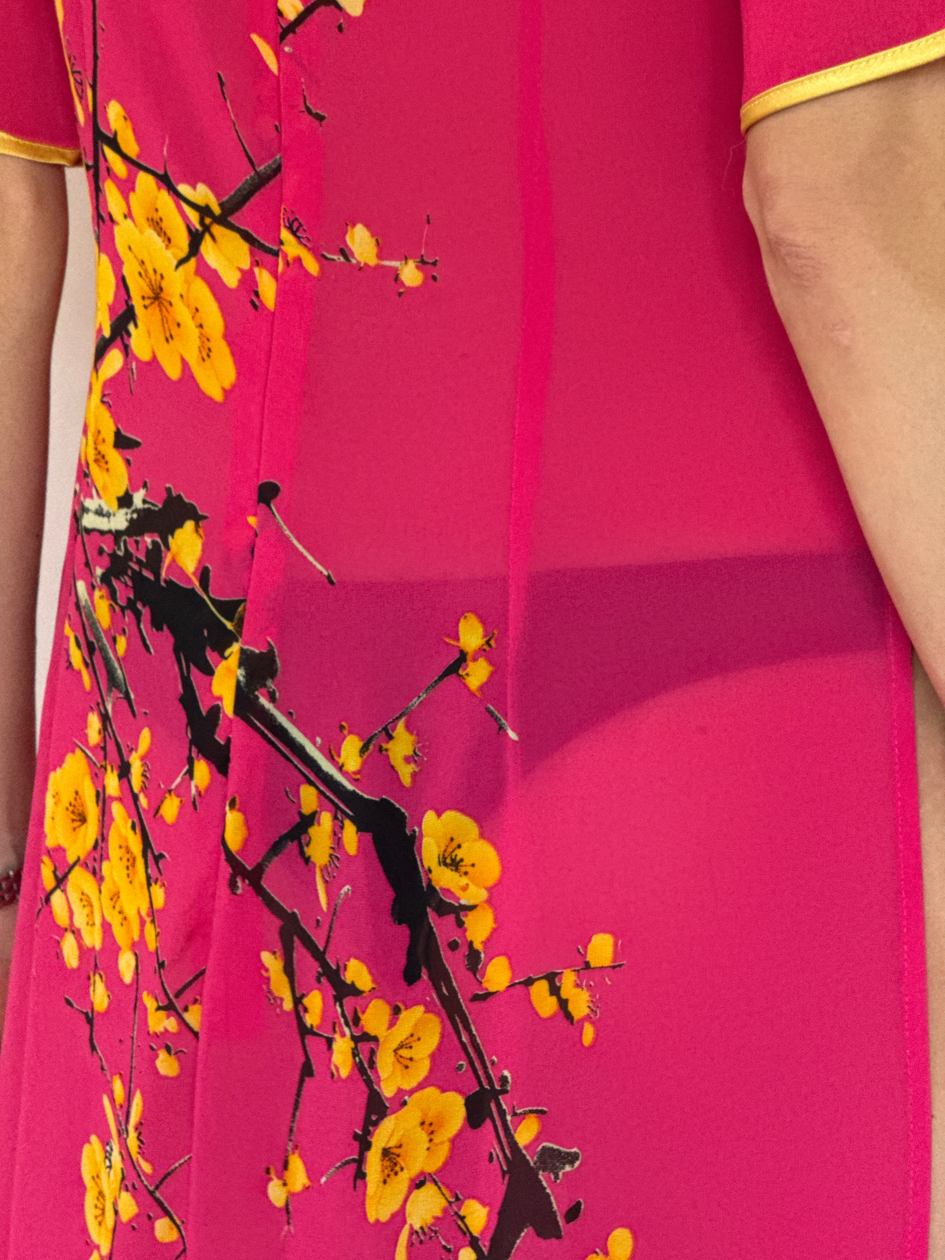 Vintage blossom print fabric close-up