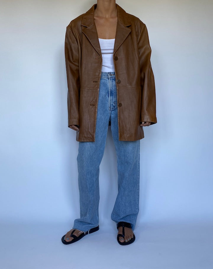 VINTAGE OVERSIZED BROWN LEATHER JACKET 3065