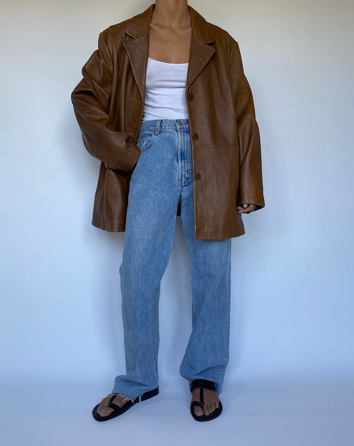 VINTAGE OVERSIZED BROWN LEATHER JACKET 3065
