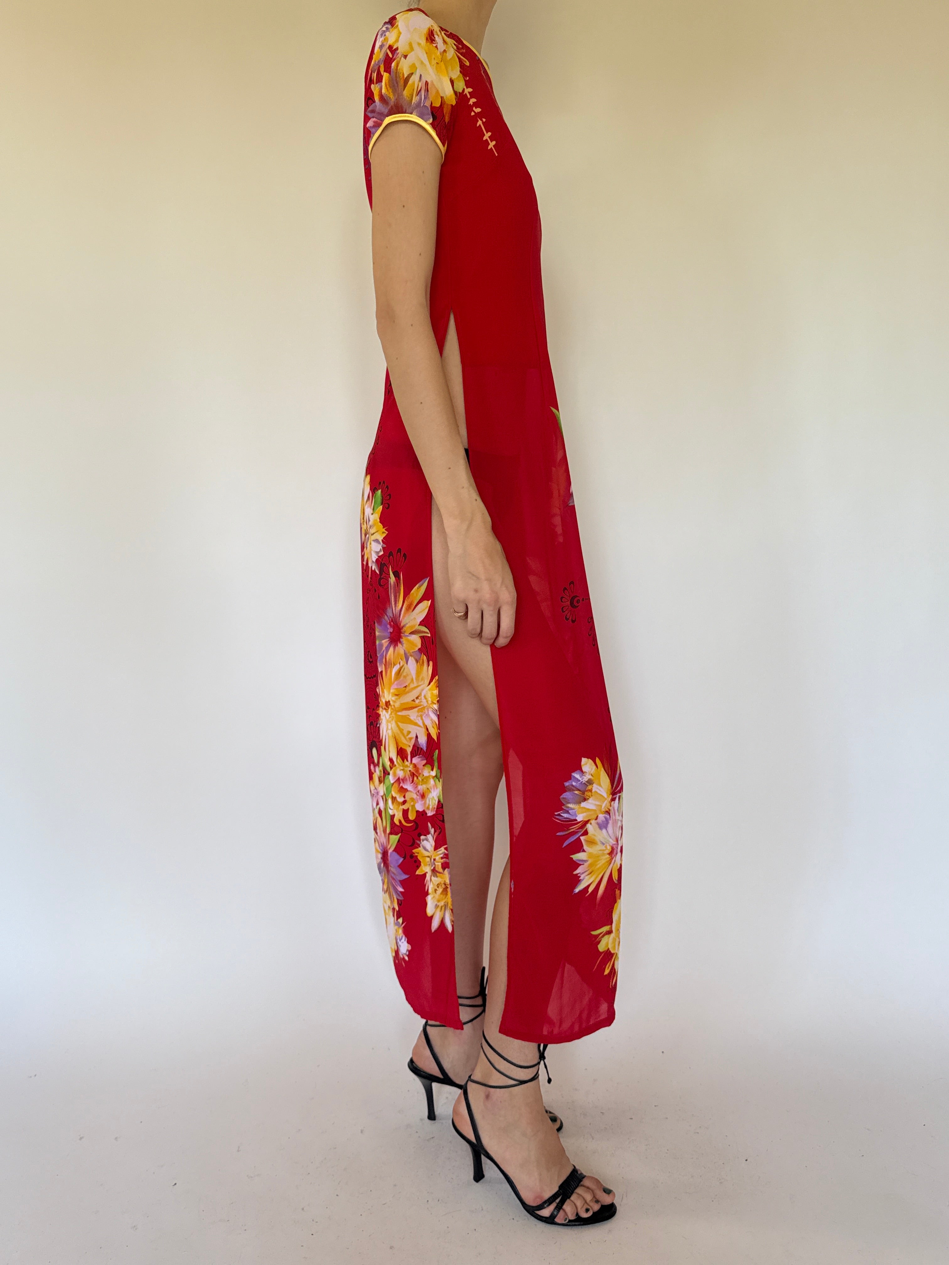 Vintage chinese-inspired red dress side view