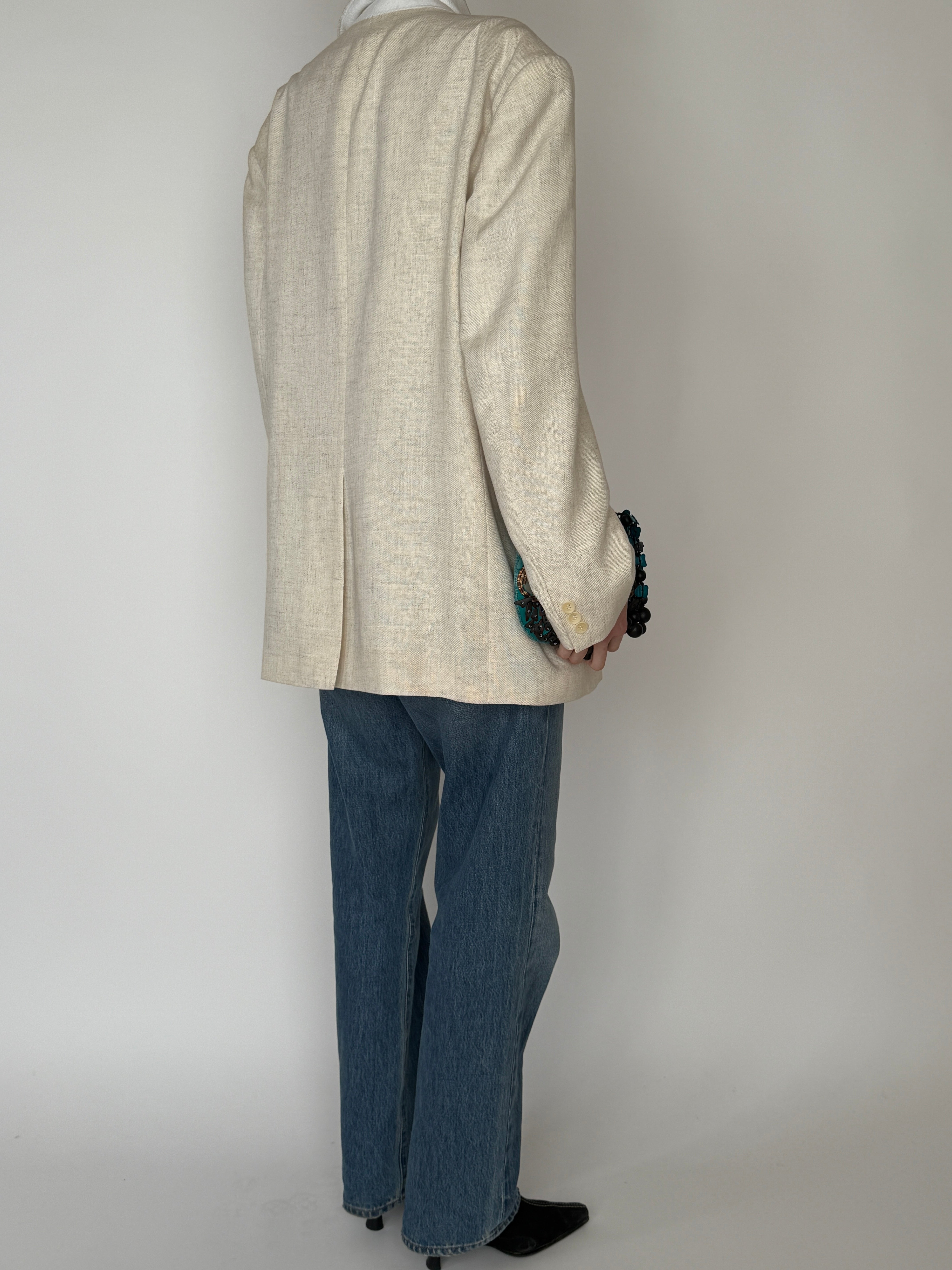 Vintage linen oversized blazer natural back view
