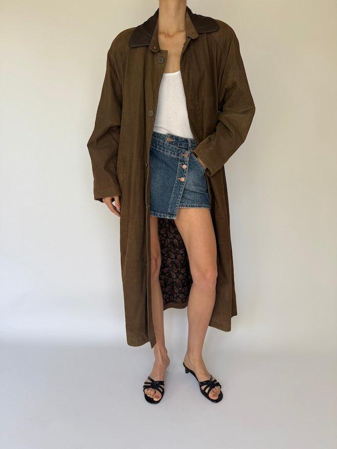Vintage long leather coat brown 6105