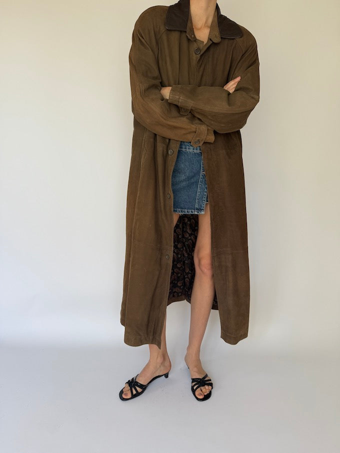 Vintage long leather coat brown 6105