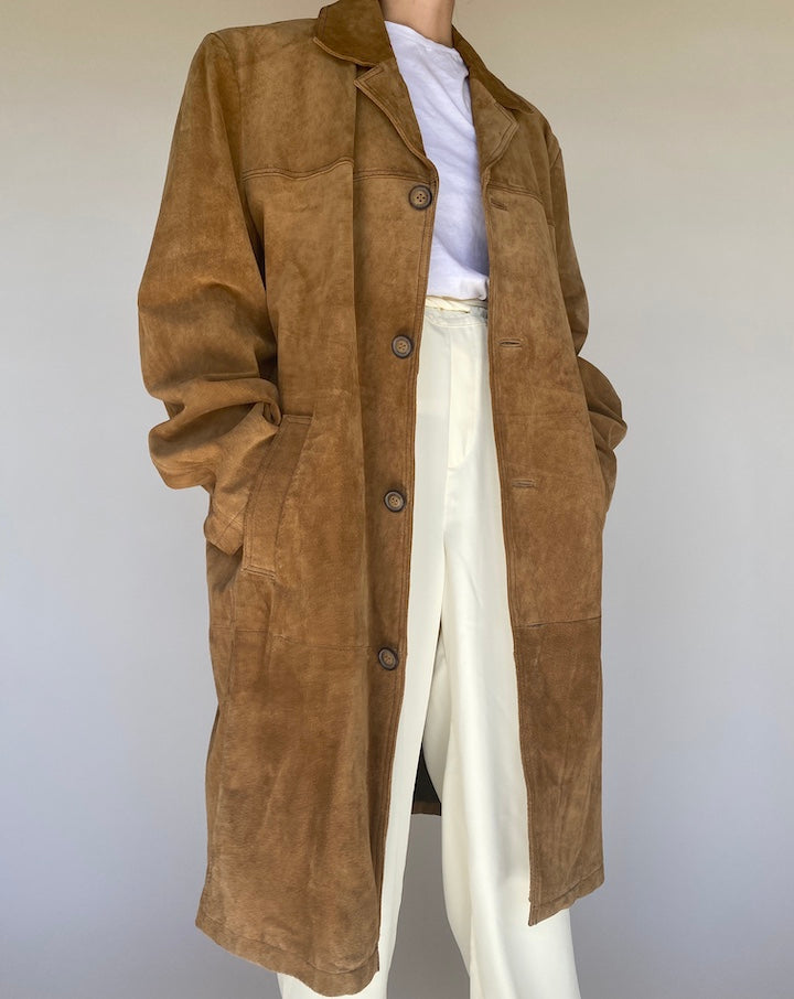 VINTAGE OVERSIZED LONG SUEDE LEATHER JACKET 1122