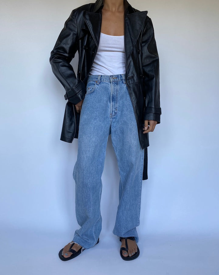 VINTAGE BLACK LEATHER TRENCH JACKET 3067