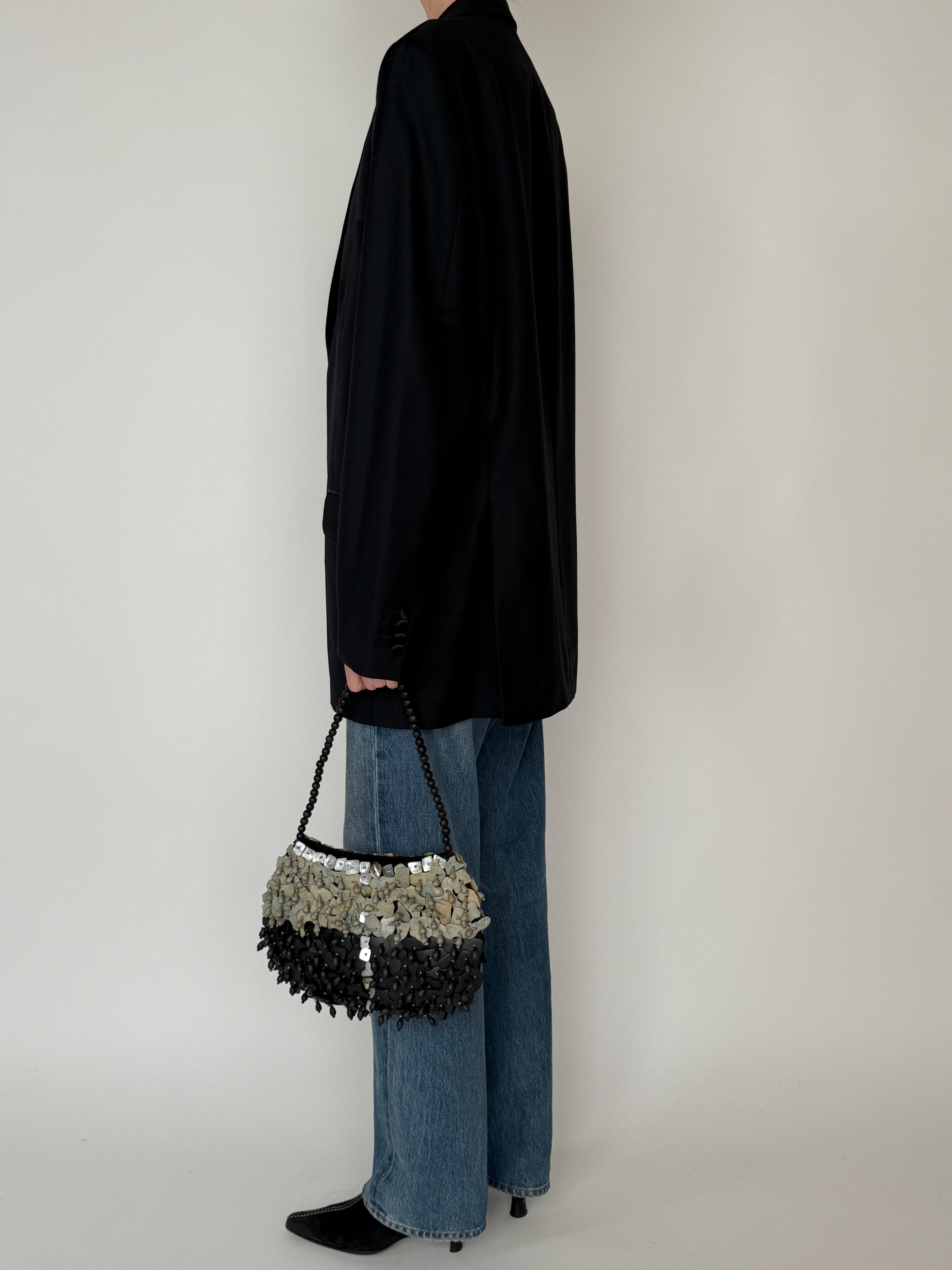 Vintage black wool cashmere blazer back view 