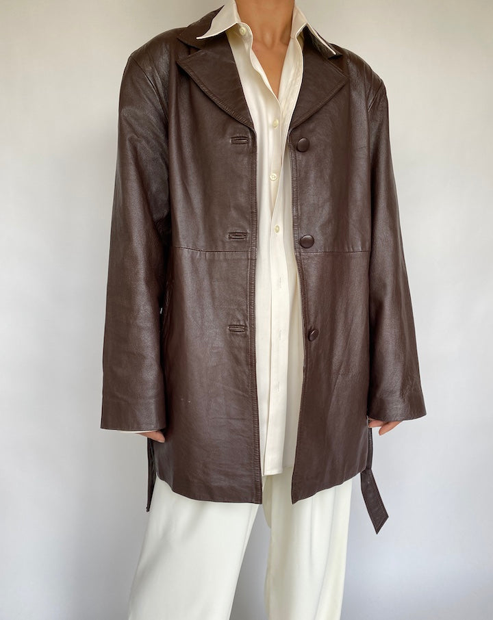 VINTAGE BROWN TRENCH LEATHER JACKET 751